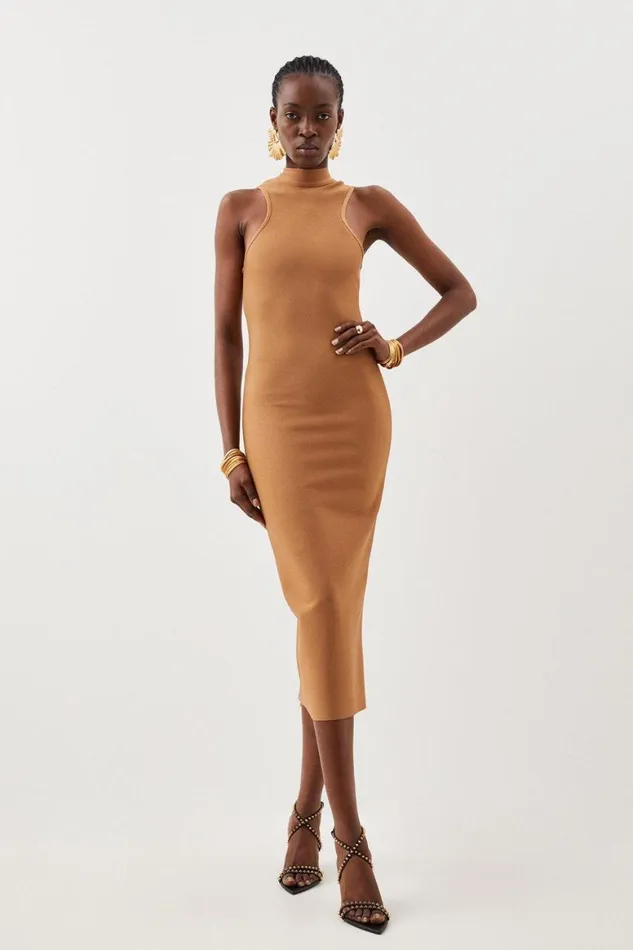 Dresses Women Karen Millen Figure Form Bandage Racer Style Knit Midaxi Dress Camel