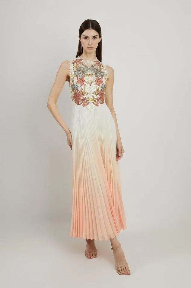 Dresses Women Karen Millen Floral Chemical Lace Ombre With Georgette Skirt Woven Maxi Dress Pink Dresses Women Karen Millen Floral Chemical Lace Ombre With Georgette Skirt Woven Maxi Dress Pink
