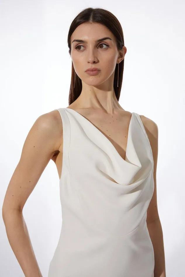 Dresses Women Karen Millen Fluid Tailored Cowl Neck Backless Maxi Dress Ivory