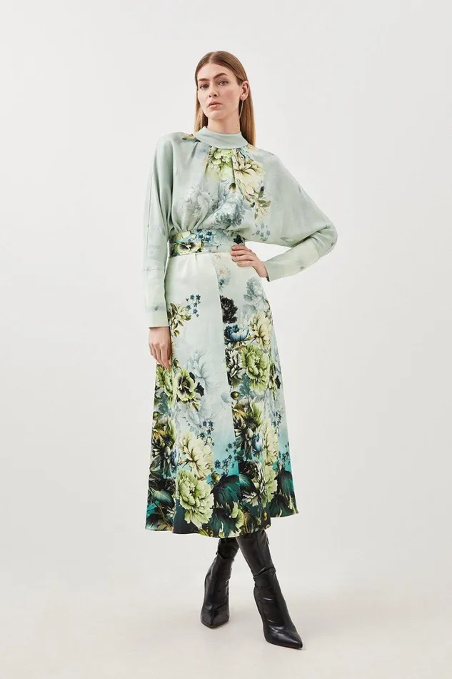 Dresses Women Karen Millen Garden Floral Woven Viscose Satin Batwing Midi Dress Blue Dresses Women Karen Millen Garden Floral Woven Viscose Satin Batwing Midi Dress Blue