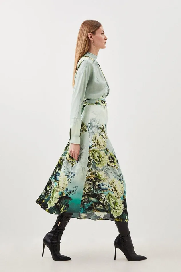 Dresses Women Karen Millen Garden Floral Woven Viscose Satin Batwing Midi Dress Blue
