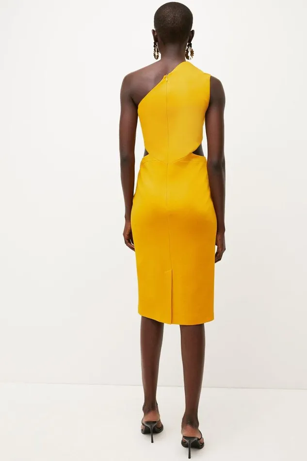 Dresses Women Karen Millen Italian Structured Stretch Asymmetric Midi Dress Mustard