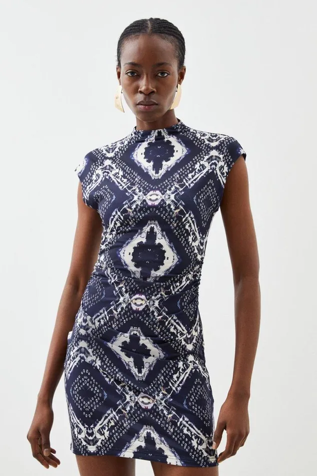Dresses Women Karen Millen Jersey Boarder Print High Neck Keyhole Mini Dress Blue Dresses Women Karen Millen Jersey Boarder Print High Neck Keyhole Mini Dress Blue