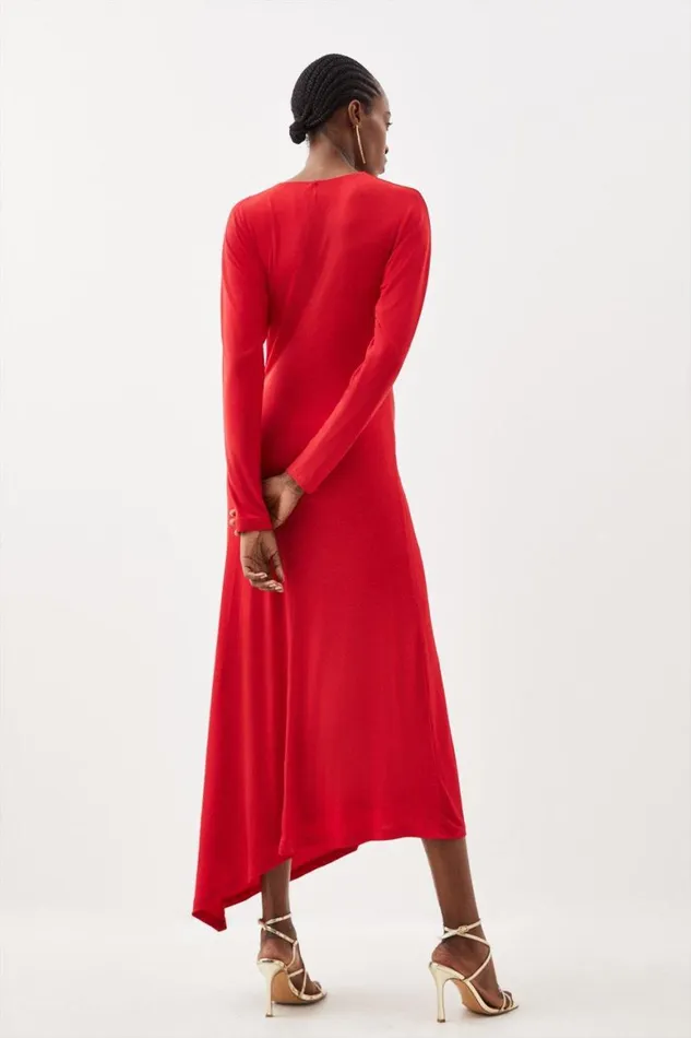 Dresses Women Karen Millen Jersey Crepe Ruched Long Sleeve Maxi Dress Red