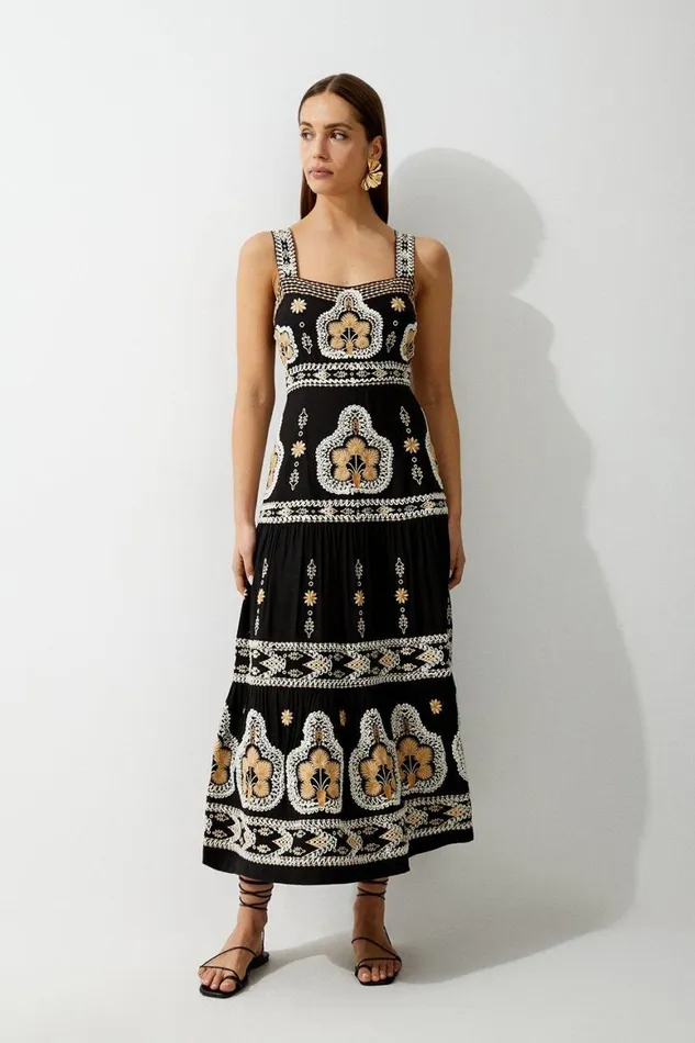 Dresses Women Karen Millen Linen Corded Embroidered Strappy Woven Maxi Dress Black Dresses Women Karen Millen Linen Corded Embroidered Strappy Woven Maxi Dress Black