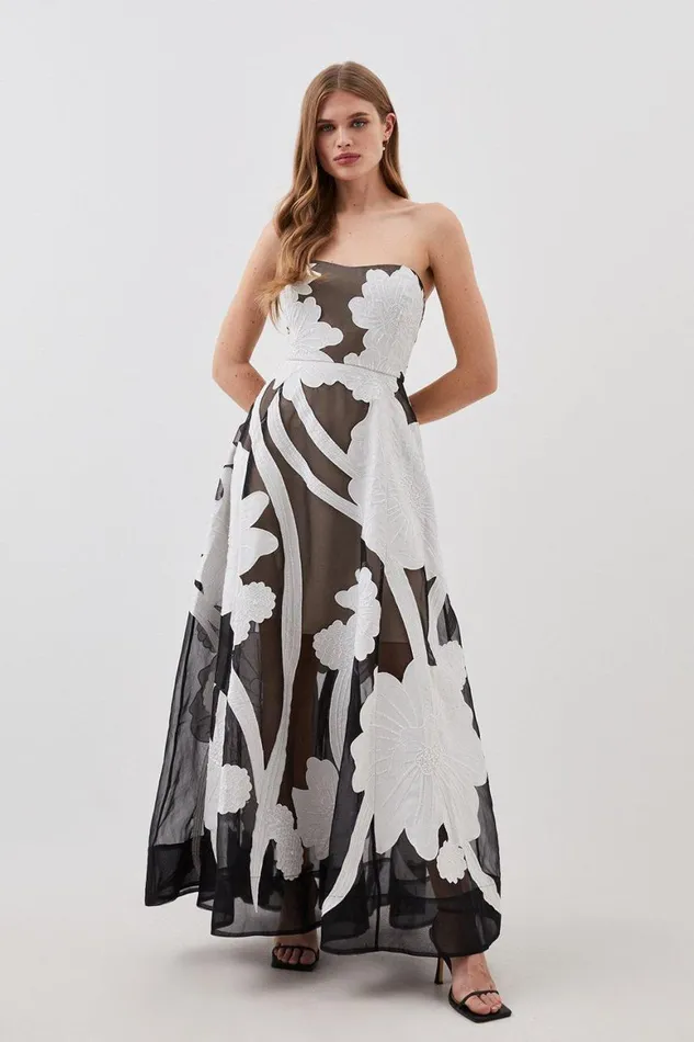 Dresses Women Karen Millen Lydia Millen Applique Organdie Bandeau Woven Maxi Dress Mono
