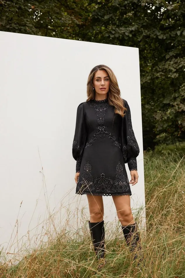 Dresses Women Karen Millen Lydia Millen Cotton Cutwork Embroidered Woven Mini Dress Black