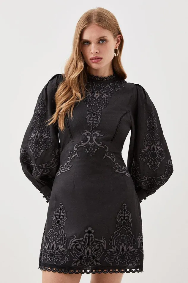 Dresses Women Karen Millen Lydia Millen Cotton Cutwork Embroidered Woven Mini Dress Black