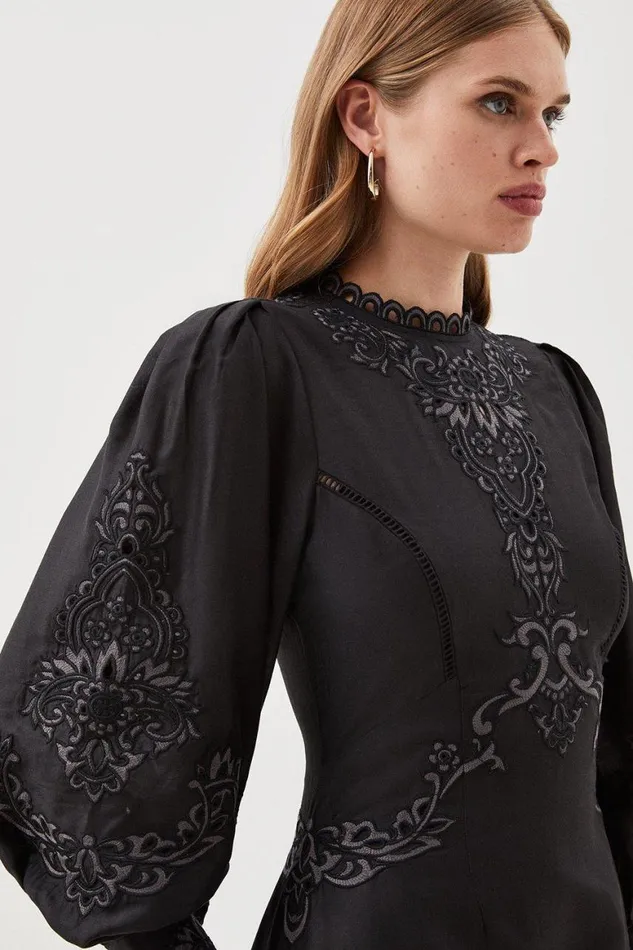 Dresses Women Karen Millen Lydia Millen Cotton Cutwork Embroidered Woven Mini Dress Black