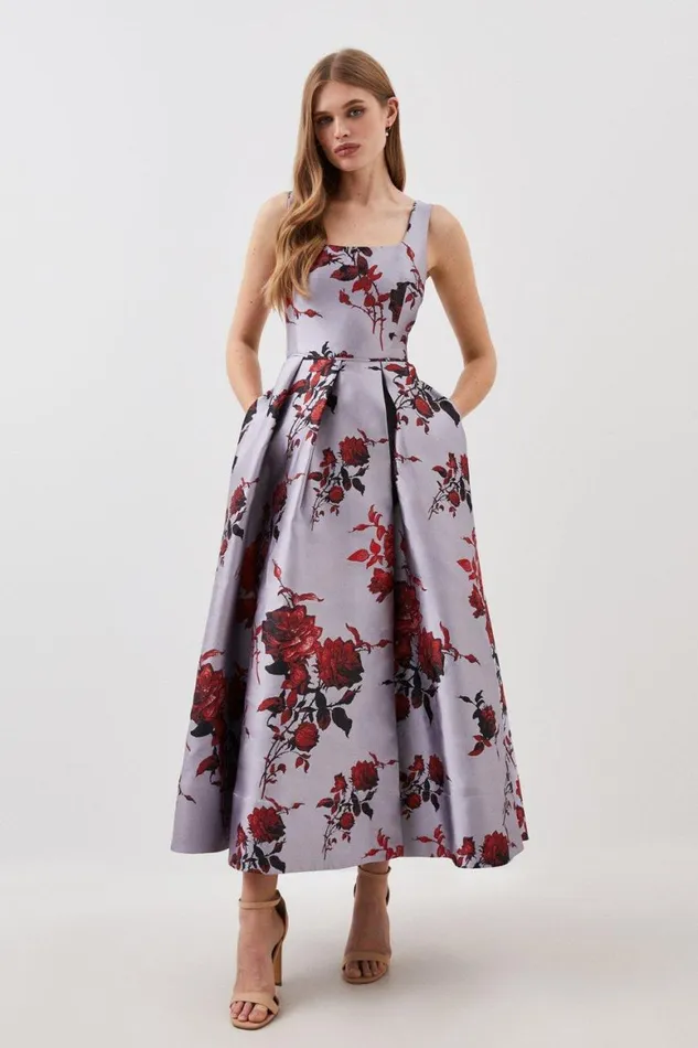 Dresses Women Karen Millen Lydia Millen Floral Jacquard Corseted Woven Maxi Dress Floral