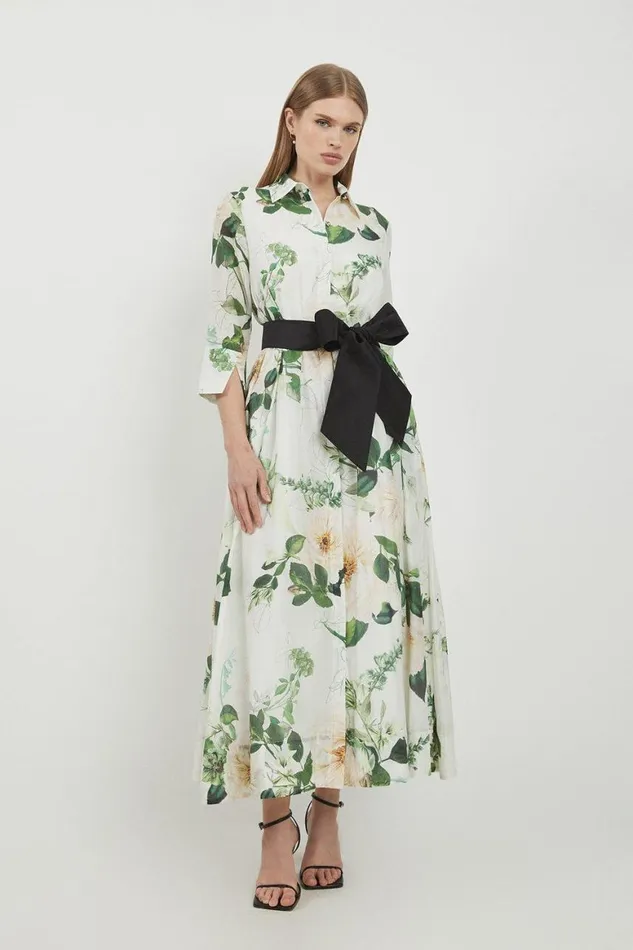 Dresses Women Karen Millen Lydia Millen Spring Floral Silk Cotton Woven Shirt Dress