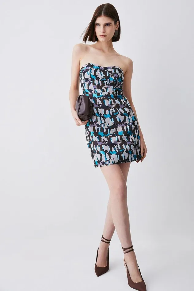 Dresses Women Karen Millen Marble Jacquard Bustier Mini Dress Multi