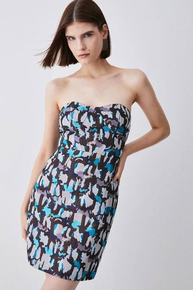 Dresses Women Karen Millen Marble Jacquard Bustier Mini Dress Multi