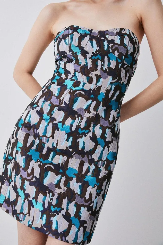 Dresses Women Karen Millen Marble Jacquard Bustier Mini Dress Multi