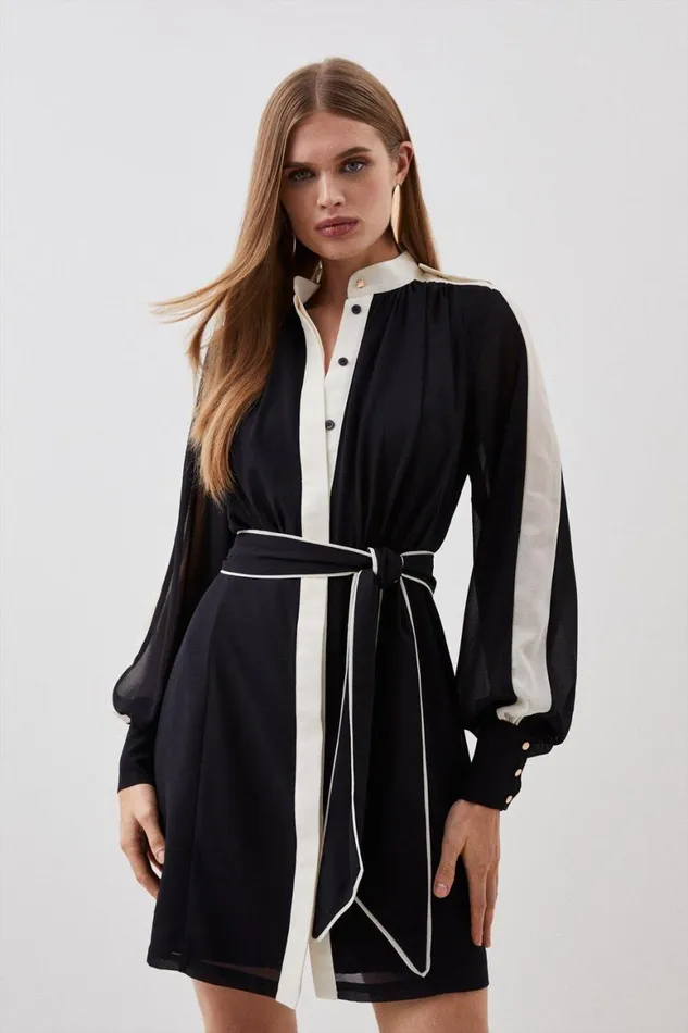 Dresses Women Karen Millen Military Mono Belted Woven Mini Dress Black
