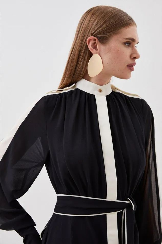 Dresses Women Karen Millen Military Mono Belted Woven Mini Dress Black