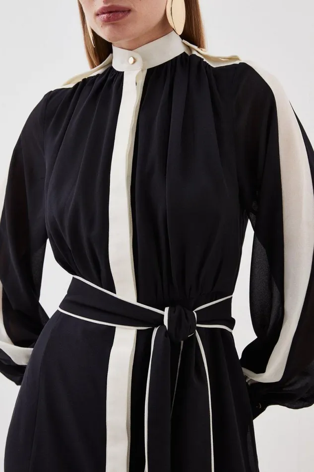 Dresses Women Karen Millen Military Mono Belted Woven Mini Dress Black