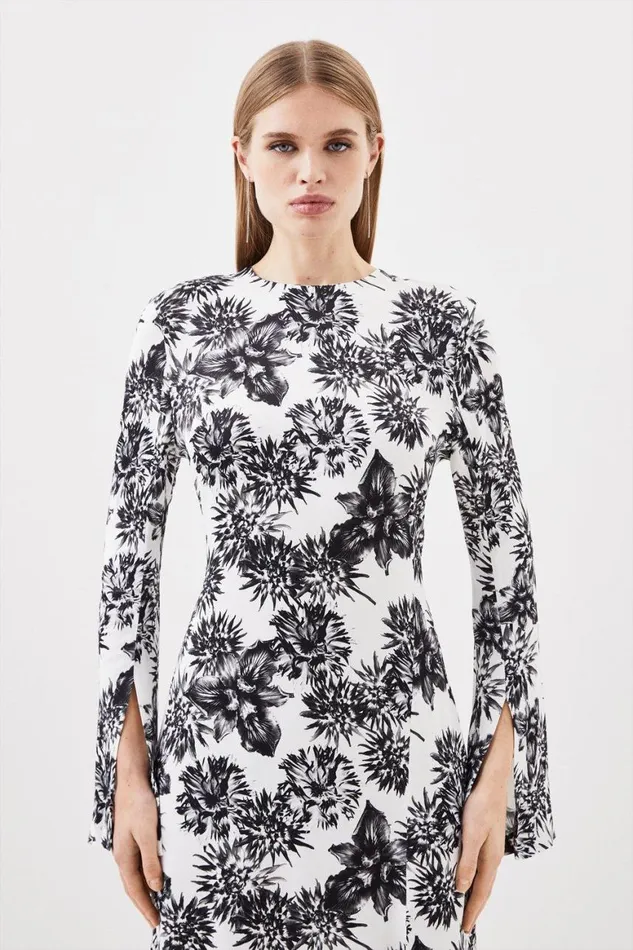 Dresses Women Karen Millen Mono Floral Woven Viscose Satin Midi Dress Mono