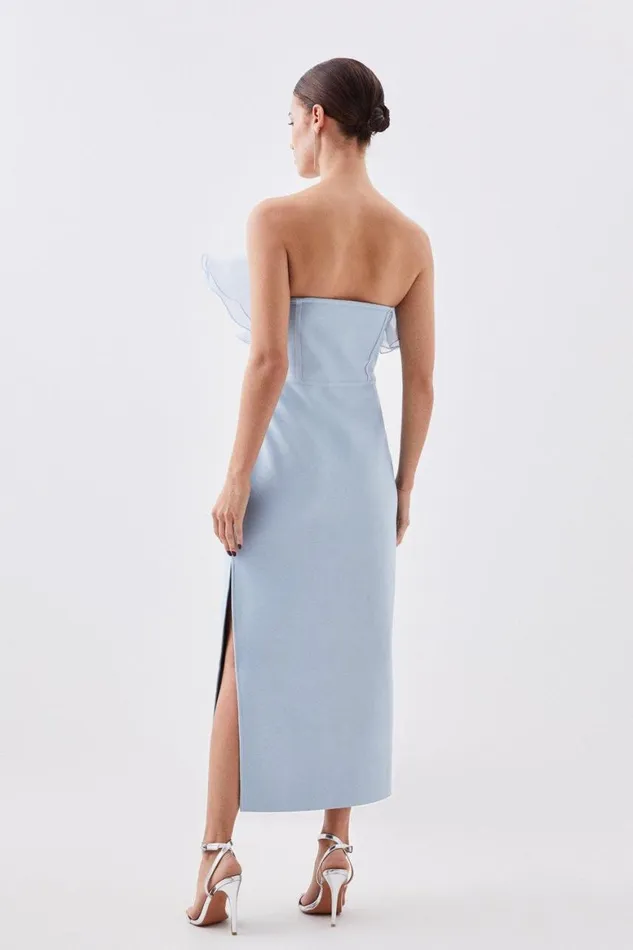 Dresses Women Karen Millen Petite Bandage Figure Form Knit Organza Frill Midaxi Dress Pale Blue