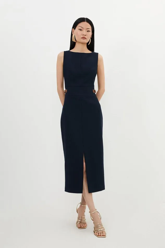 Dresses Women Karen Millen Petite Compact Stretch Tailored Pu Tab Detail Midi Dress Midnight Dresses Women Karen Millen Petite Compact Stretch Tailored Pu Tab Detail Midi Dress Midnight