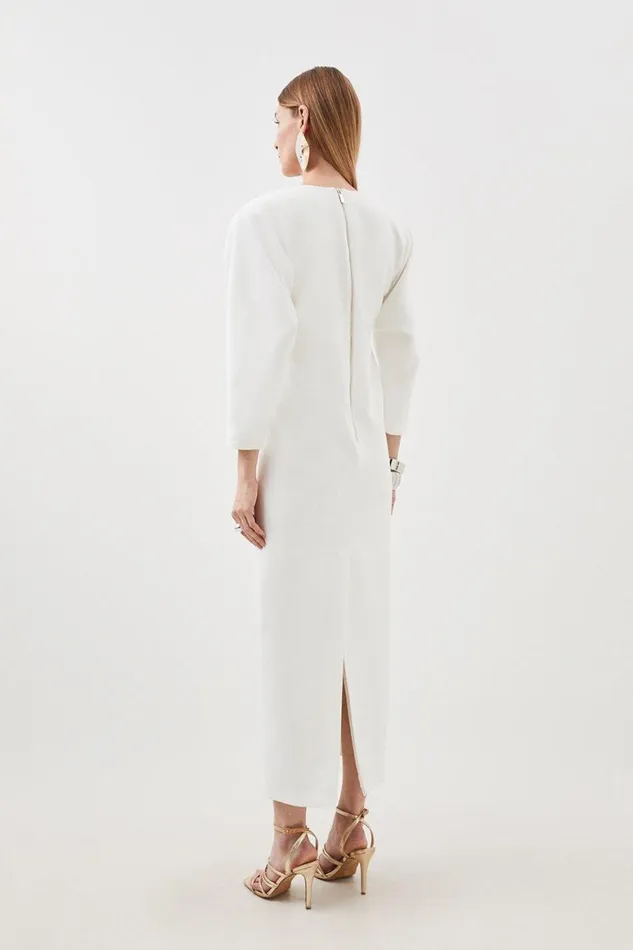 Dresses Women Karen Millen Petite Compact Stretch Tailored Ruched Sleeve Maxi Dress Ivory
