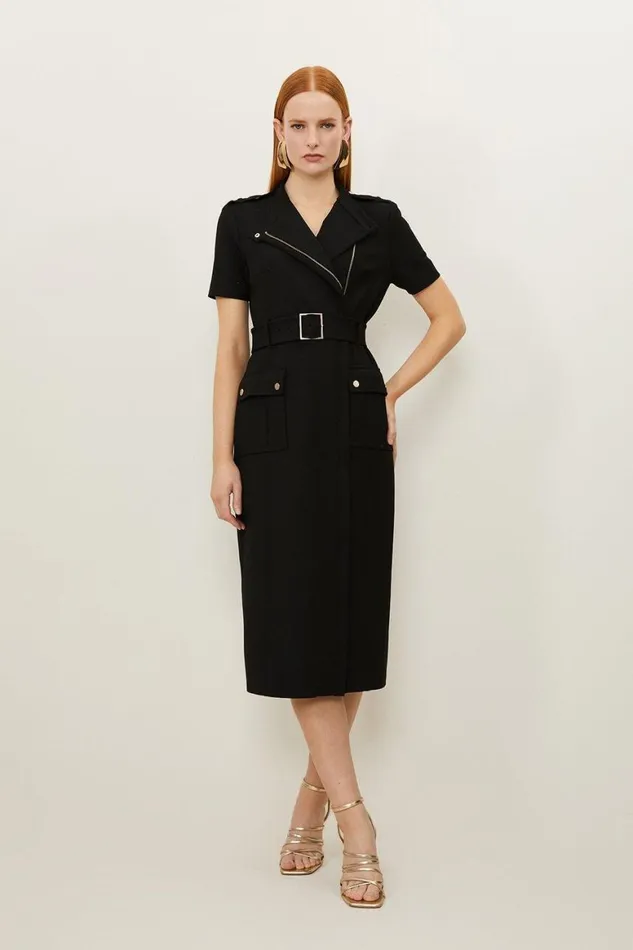 Dresses Women Karen Millen Petite Compact Stretch Wrap Belted Tailored Midi Dress Black Dresses Women Karen Millen Petite Compact Stretch Wrap Belted Tailored Midi Dress Black