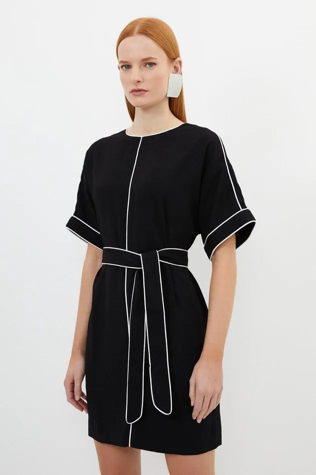 Dresses Women Karen Millen Petite Contrast Piping Satin Back Crepe Woven Mini Dress Black Dresses Women Karen Millen Petite Contrast Piping Satin Back Crepe Woven Mini Dress Black