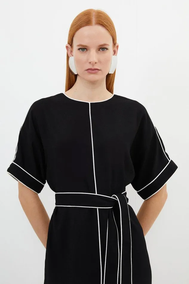 Dresses Women Karen Millen Petite Contrast Piping Satin Back Crepe Woven Mini Dress Black