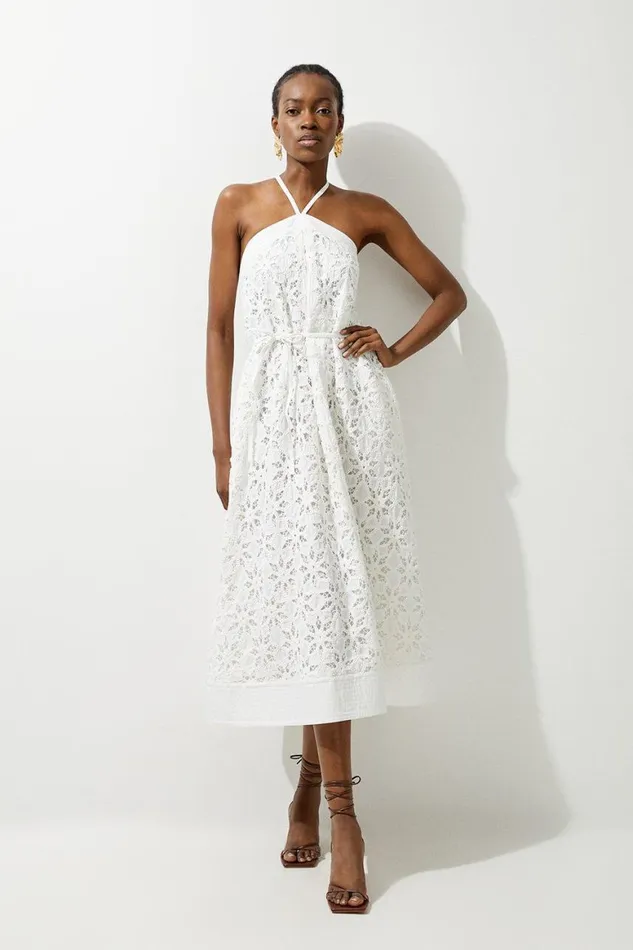 Dresses Women Karen Millen Petite Crafted Cotton Embroidery Woven Halter Maxi Dress White Dresses Women Karen Millen Petite Crafted Cotton Embroidery Woven Halter Maxi Dress White