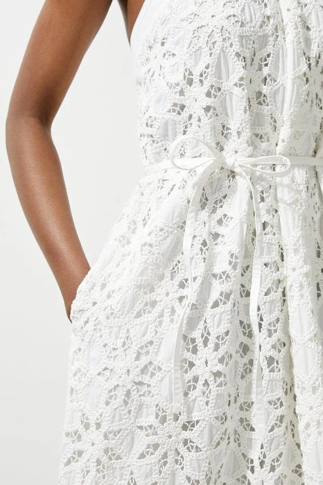 Dresses Women Karen Millen Petite Crafted Cotton Embroidery Woven Halter Maxi Dress White