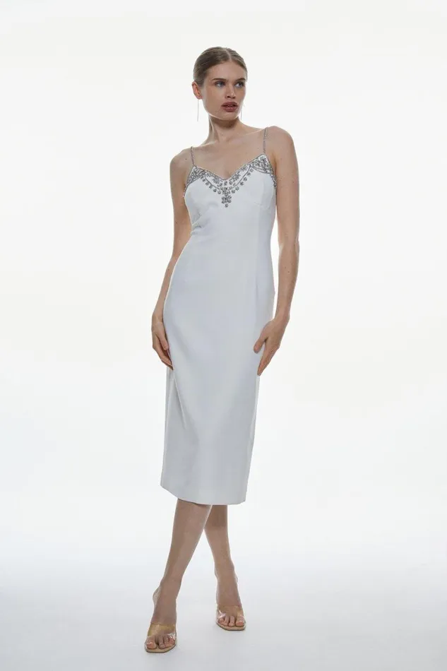 Dresses Women Karen Millen Petite Crystal Embellished Strappy Woven Midi Dress