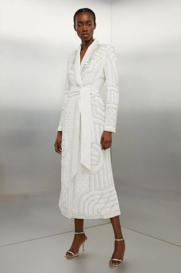 Dresses Women Karen Millen Petite Crystal Embellished Woven Maxi Blazer Dress Ivory Dresses Women Karen Millen Petite Crystal Embellished Woven Maxi Blazer Dress Ivory
