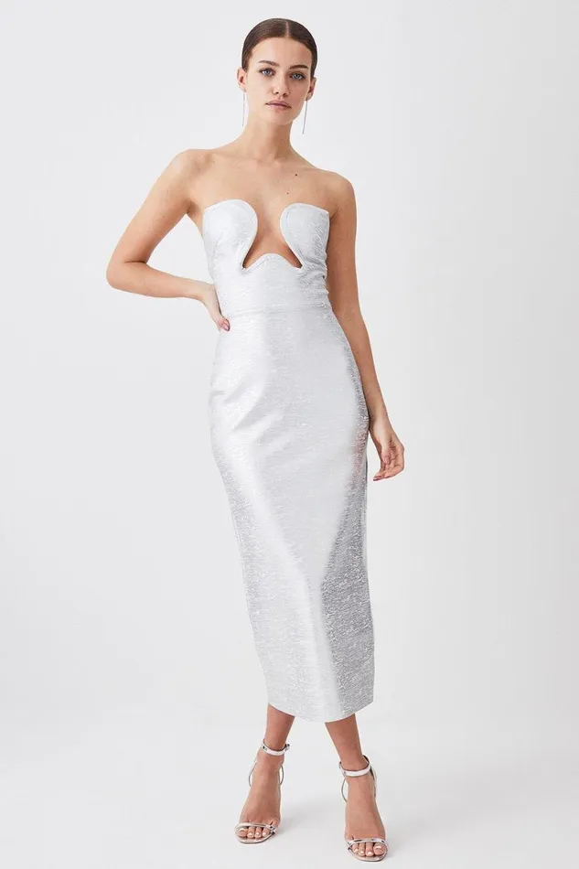 Dresses Women Karen Millen Petite Foiled Bandage Corset Detail Knit Midi Dress Silver Dresses Women Karen Millen Petite Foiled Bandage Corset Detail Knit Midi Dress Silver