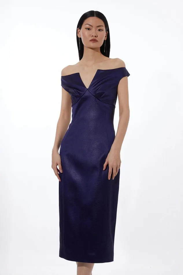 Dresses Women Karen Millen Petite Italian Textured Satin Tailored Off Shoulder Panel Midi Dress Navy Dresses Women Karen Millen Petite Italian Textured Satin Tailored Off Shoulder Panel Midi Dress Navy