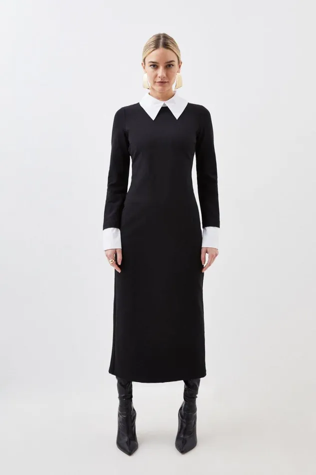 Dresses Women Karen Millen Petite Jersey Cotton Poplin Midi Collar Dress