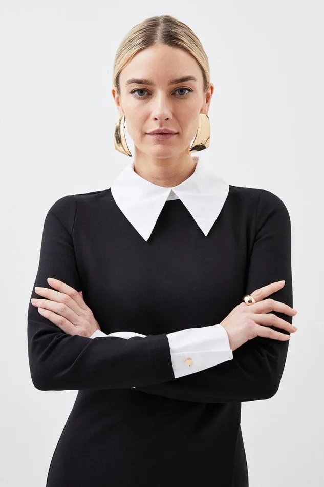 Dresses Women Karen Millen Petite Jersey Cotton Poplin Midi Collar Dress