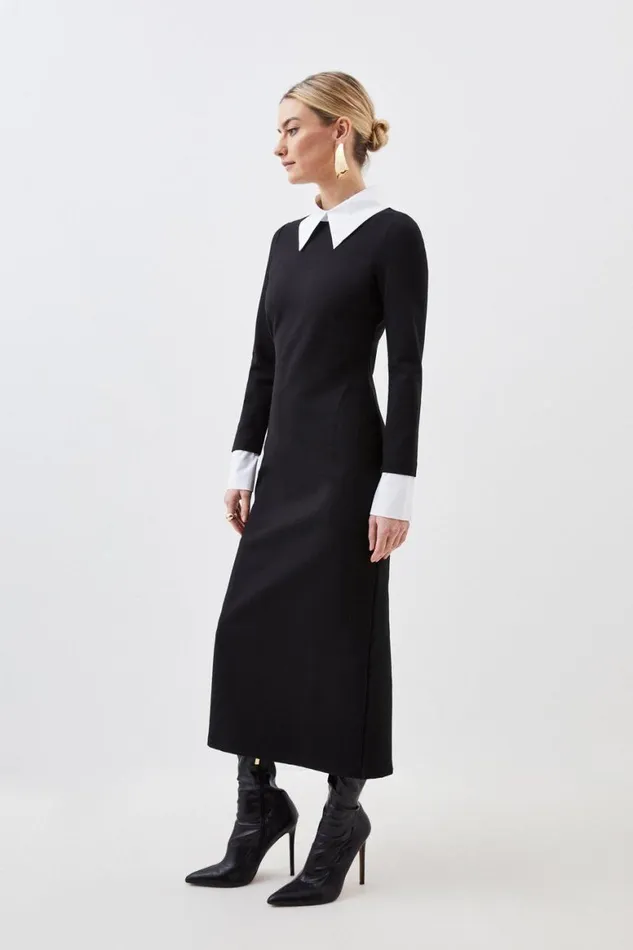 Dresses Women Karen Millen Petite Jersey Cotton Poplin Midi Collar Dress