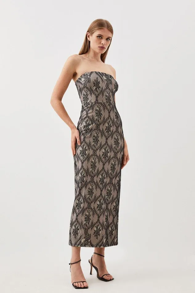 Dresses Women Karen Millen Petite Jersey Lace Bandeau Midi Dress Black