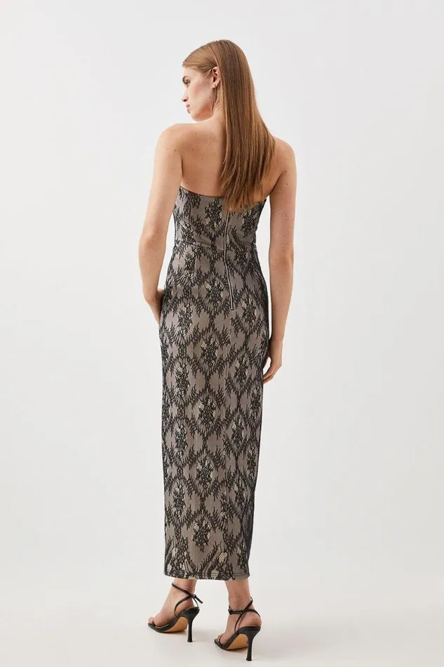 Dresses Women Karen Millen Petite Jersey Lace Bandeau Midi Dress Black