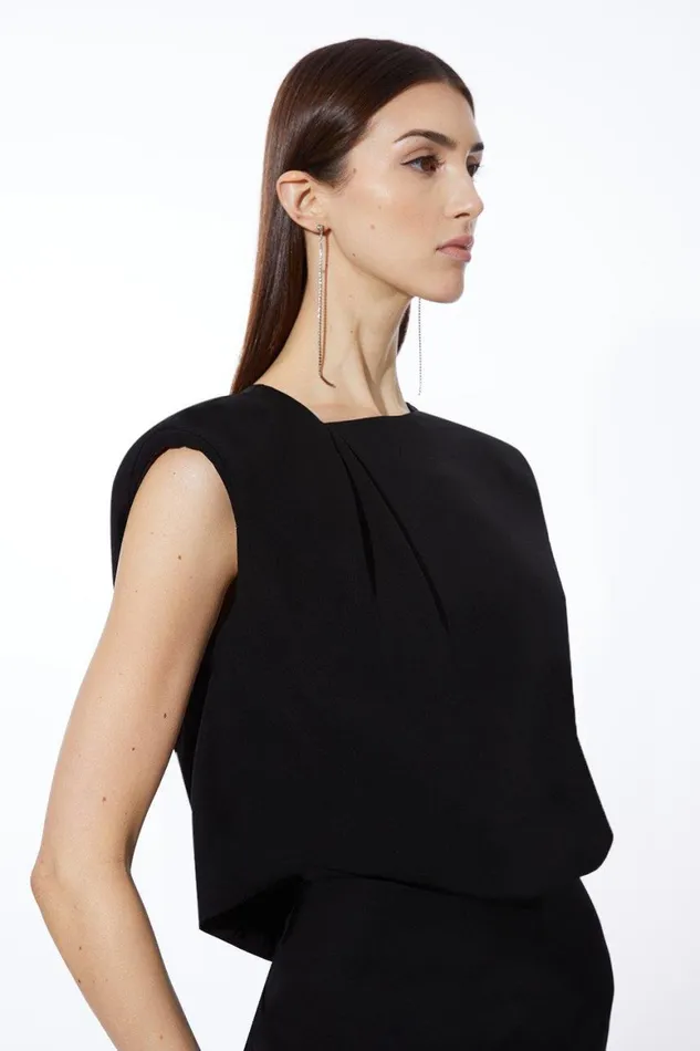 Dresses Women Karen Millen Petite Premium Bonded Crepe Drape Detail Maxi Dress Black