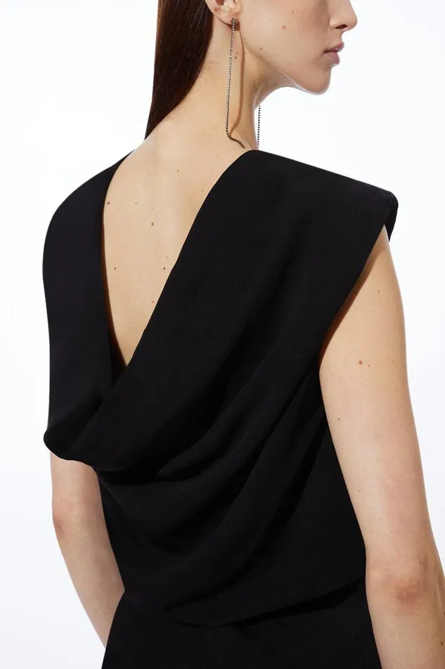 Dresses Women Karen Millen Petite Premium Bonded Crepe Drape Detail Maxi Dress Black