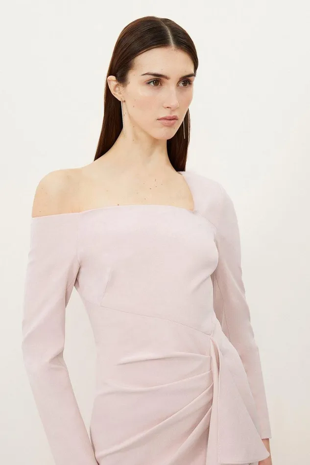 Dresses Women Karen Millen Petite Stretch Crepe Asymmetric Neckline Draped Maxi Dress Pale Pink