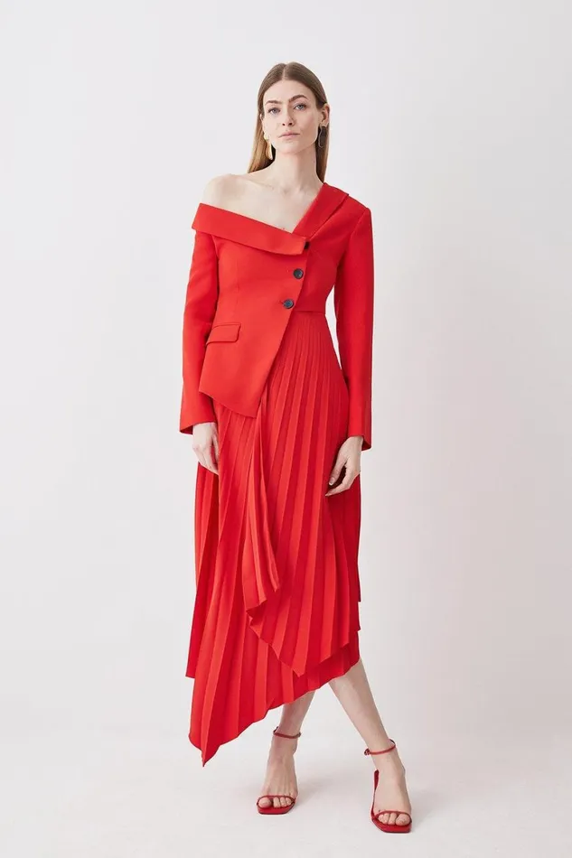 Dresses Women Karen Millen Petite Tailored Crepe Asymmetric Pleated Midi Dress Red Dresses Women Karen Millen Petite Tailored Crepe Asymmetric Pleated Midi Dress Red