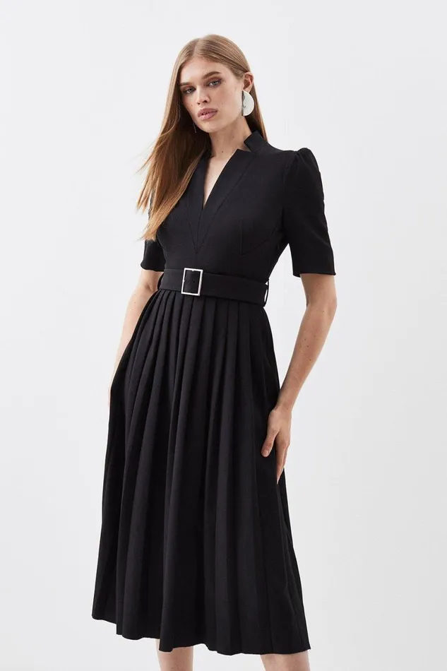 Dresses Women Karen Millen Petite Tailored Structured Crepe Forever Pleat Midi Dress Black Dresses Women Karen Millen Petite Tailored Structured Crepe Forever Pleat Midi Dress Black