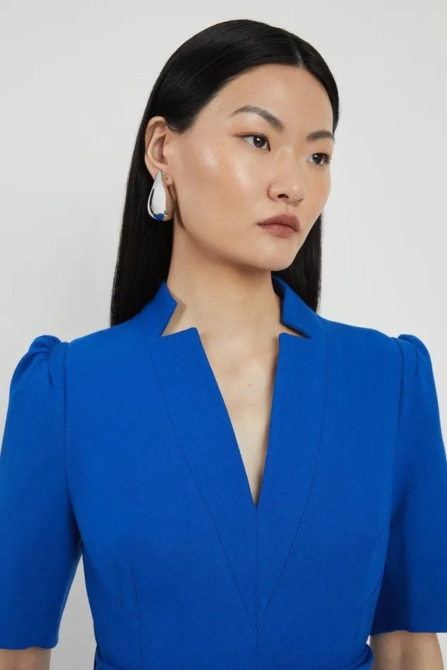 Dresses Women Karen Millen Petite Tailored Structured Crepe Forever Pleat Midi Dress Cobalt