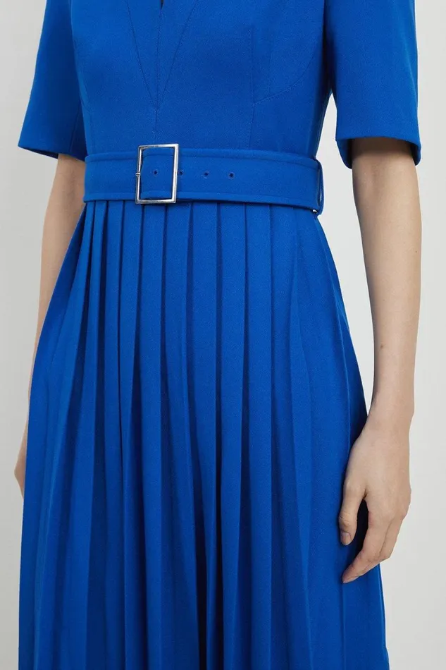 Dresses Women Karen Millen Petite Tailored Structured Crepe Forever Pleat Midi Dress Cobalt