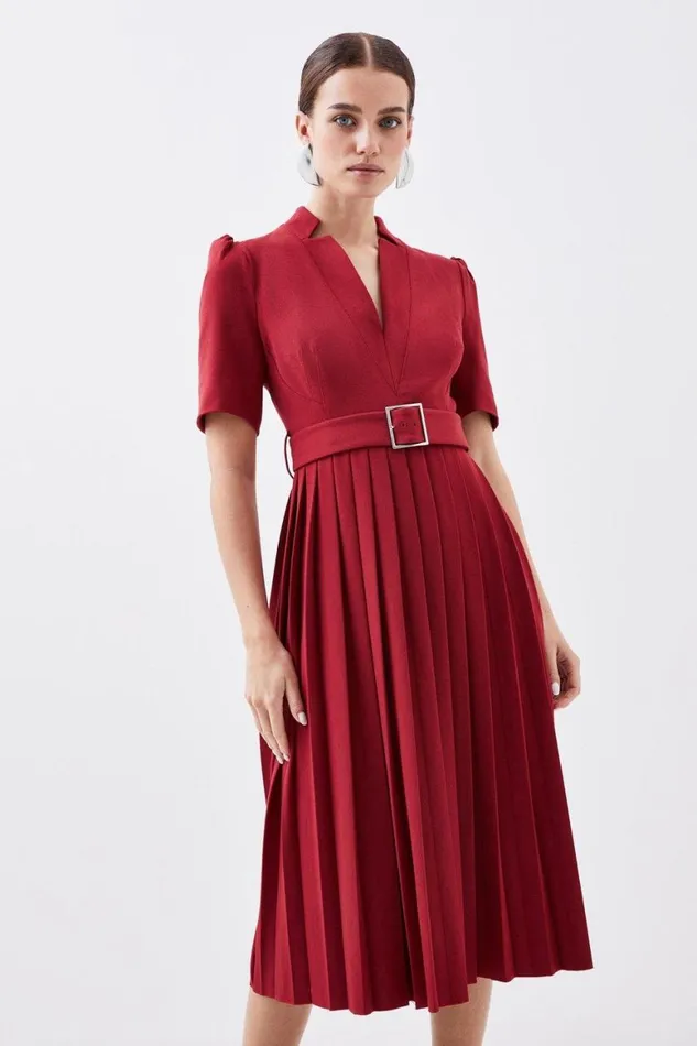 Dresses Women Karen Millen Petite Tailored Structured Crepe Forever Pleat Midi Dress Dark Red Dresses Women Karen Millen Petite Tailored Structured Crepe Forever Pleat Midi Dress Dark Red