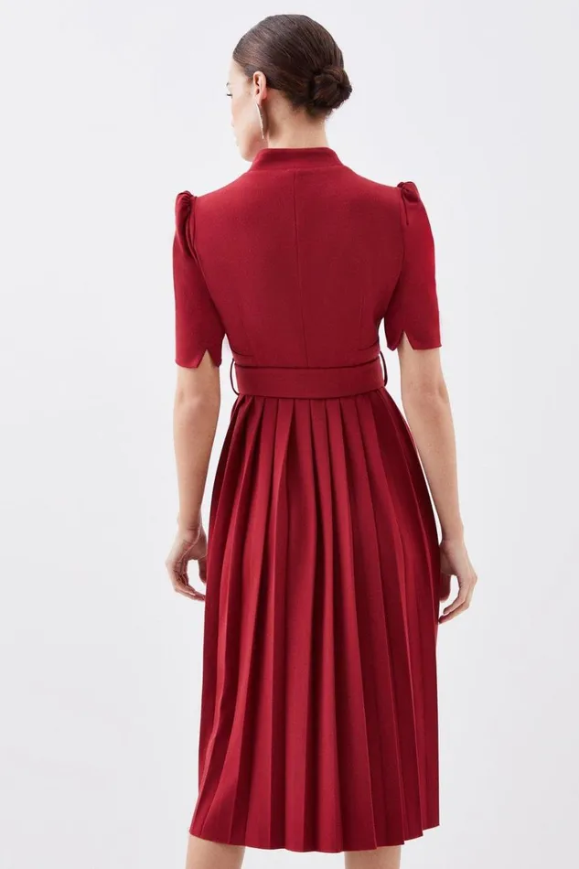 Dresses Women Karen Millen Petite Tailored Structured Crepe Forever Pleat Midi Dress Dark Red