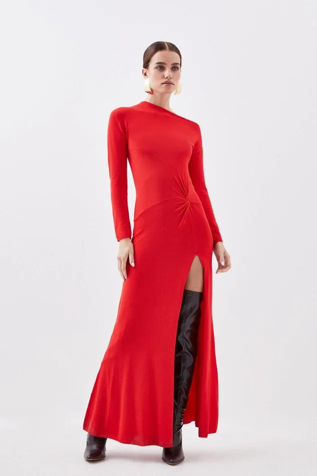 Dresses Women Karen Millen Petite Viscose Blend Twist Knot Knitted Maxi Dress Red Dresses Women Karen Millen Petite Viscose Blend Twist Knot Knitted Maxi Dress Red