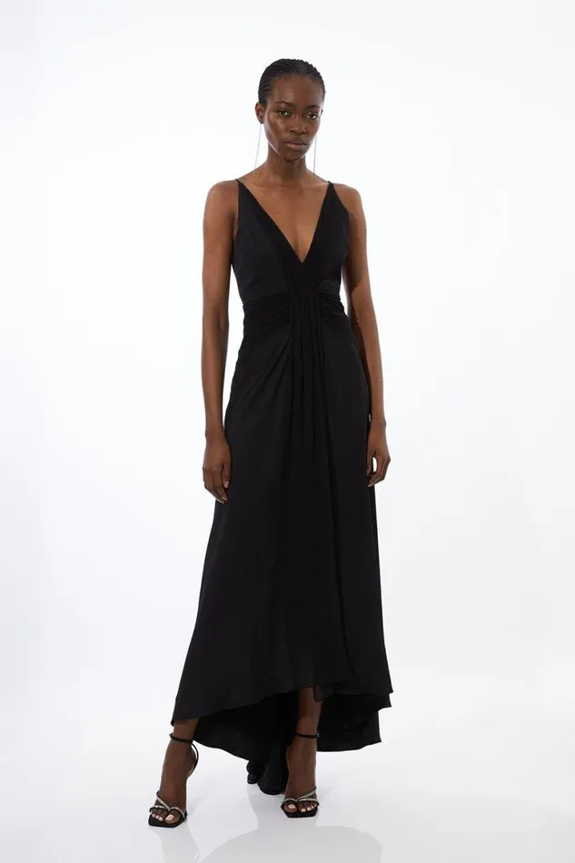 Dresses Women Karen Millen Petite Viscose Georgette Woven Maxi Dress Black